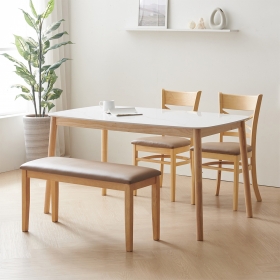 라일라 낮은 식탁 유광 세라믹 원목 식탁 4인용 식탁 세트 (의자2 벤치1)
