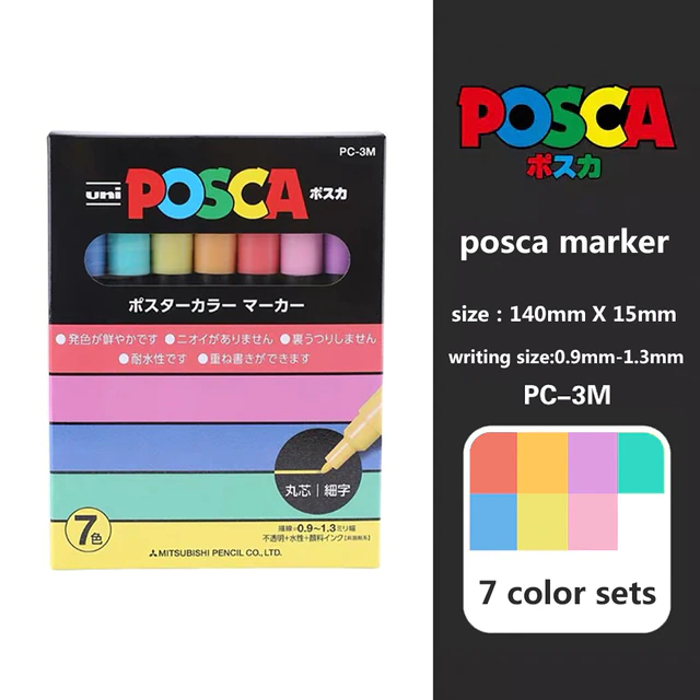 포스카 PC-3M(가는글씨용) 수성 마카  (파스텔칼라) 7색